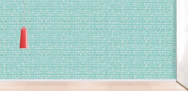 Yeni boş oturma odası iç dekorasyon ahşap zemin, taş duvar konsepti. Ev, ofis ve otel için dekoratif arka plan. 3B illüstrasyon