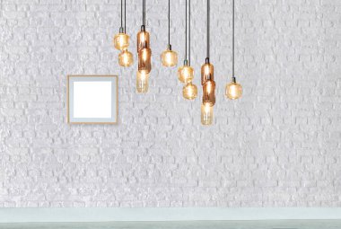 decorative stone brick wall interior design and modern lamp