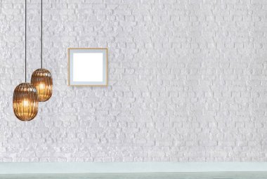 decorative stone brick wall interior design and modern lamp