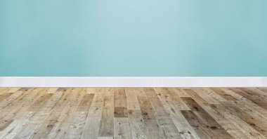 Parlak boş iç tasarım, taş duvar. 3B illüstrasyon