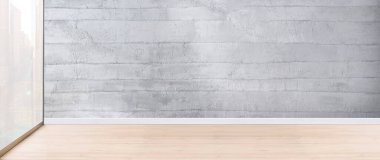 Parlak boş iç tasarım, taş duvar. 3B illüstrasyon