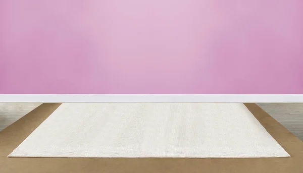 木製の床と装飾的な石の壁と空のインテリアデザイン 3Dイラスト — ストック写真