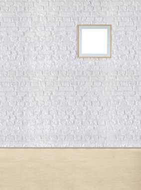 Boş oda içi beton duvar ve ahşap zemin, modern lamba.