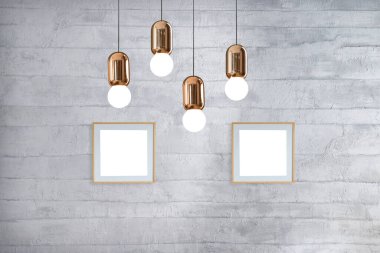 Parlak taş duvar iç tasarım ve modern lamba