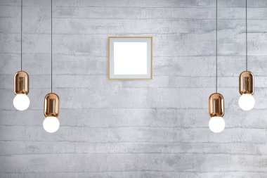 Parlak taş duvar iç tasarım ve modern lamba