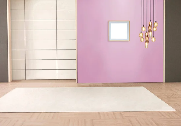 空のリビングルームのインテリア木製の床 石の壁のコンセプト オフィス ホテルの装飾的な背景 — ストック写真