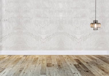 Parlak boş iç tasarım, taş duvar. 3B illüstrasyon