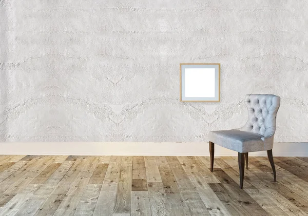 Diseño Interior Vacío Con Suelo Madera Pared Piedra Decorativa Ilustración —  Fotos de Stock