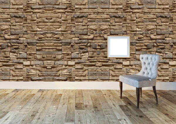 Empty Interior Design Wooden Floor Decorative Stone Wall Illustration — Stock Photo, Image