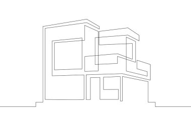 Modern ev mimarisi. Sürekli bir çizgi. Özel konut. Sürekli çizim çizimi logosu..