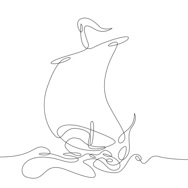一艘连续航行的船在海中航行 海运载客旅行 一个连续的绘图线标识孤立的极小插图 — 图库照片