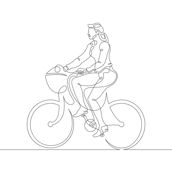 Eine Durchgehende Linie Eine Junge Frau Fährt Fahrrad Radfahren Eine — Stockfoto