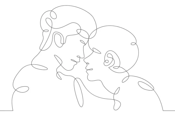 Uma Linha Contínua Casal Beijos Beijo Dois Amantes Abraços Amantes — Fotografia de Stock
