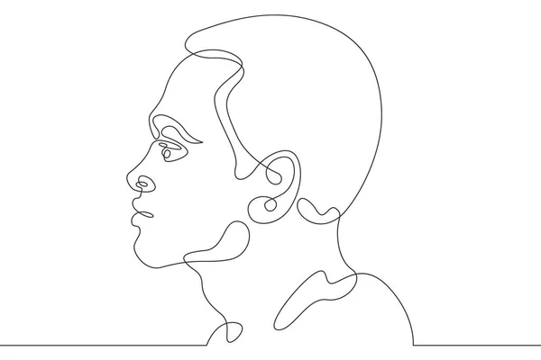 One continuous line.Young man face profile portrait.One continuous drawing line logo isolated minimal illustration.Silhouette contour of a man.