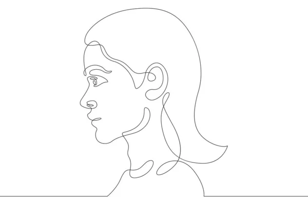 Jedna Ciągła Linia Młoda Kobieta Portret Profilu Twarzy Silhouette Kontur — Zdjęcie stockowe