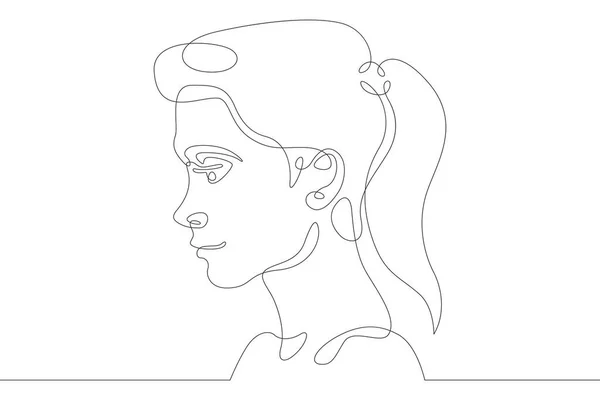 一个连续的线条 一个年轻女人的脸 一个轮廓 一个连续的线条 一个孤立的 极小的插图 — 图库照片