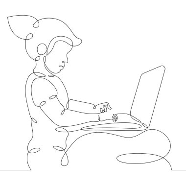 Sürekli bir satır. Çocuk dizüstü bilgisayarla oynuyor. Bir genç internette oturuyor. Çocuk bir cihaz kullanıyor. Sürekli çizim yapan bir logo çok az çizim yapıyor..