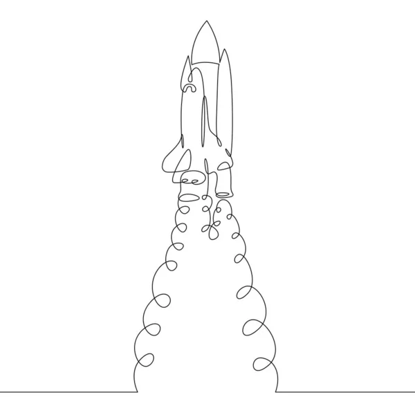 宇宙船の打ち上げ 発射台のシャトル 宇宙輸送一本の連続線一本の連続線のロゴ孤立最小限のイラスト — ストック写真