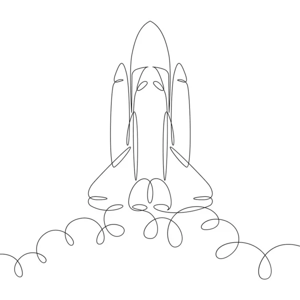 宇宙船の打ち上げ 発射台のシャトル 宇宙輸送一本の連続線一本の連続線のロゴ孤立最小限のイラスト — ストック写真