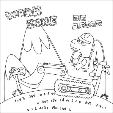 El çizici ve işçi dinozor baskısı tasarımı, çocuk aktivite kitabı veya sayfa boyama için çocukça tasarım.