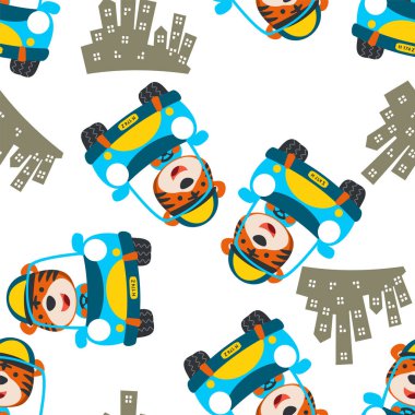 Yoldaki komik ayı sürücüsü kusursuz bir model. Kumaş, tekstil, bebek odası duvar kâğıdı, poster, kart, broşür için yaratıcı çocuksu bir geçmiş. ve diğer dekorasyon.