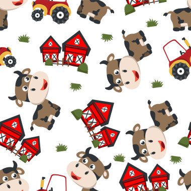 Sahada gülen ineğin kusursuz deseni tişört baskısı için çocuklar moda tasarımı ve davetiye kartı için kullanılabilir. kumaş, tekstil, bebek odası duvar kağıdı ve poster.