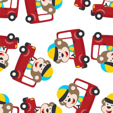 Yoldaki komik ayı sürücüsü kusursuz bir model. Kumaş, tekstil, bebek odası duvar kâğıdı, poster, kart, broşür için yaratıcı çocuksu bir geçmiş. ve diğer dekorasyon.