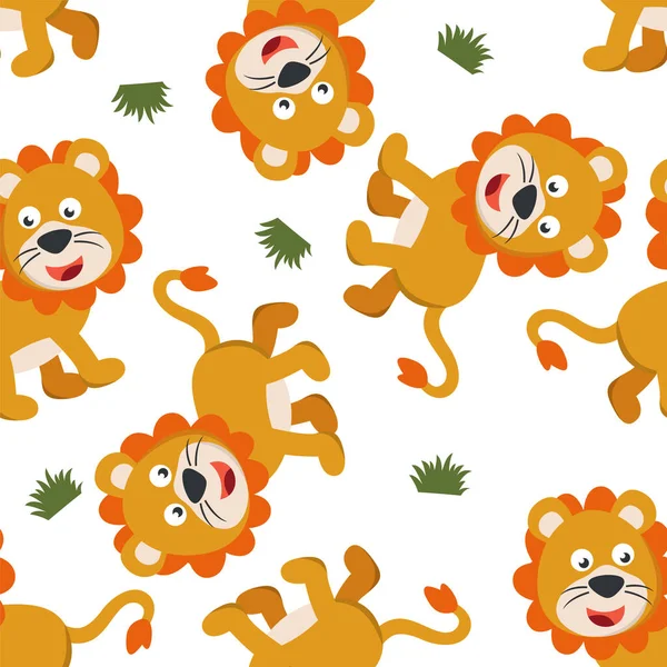Απρόσκοπτη Μοτίβο Χαριτωμένου Λιονταριού Στη Ζούγκλα Δημιουργικό Διάνυσμα Παιδαριώδες Φόντο — Διανυσματικό Αρχείο