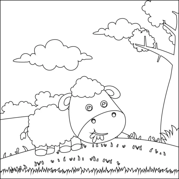 Γελοιογραφία Άγρια Ζώα Έννοια Χαριτωμένο Πρόβατα Στη Ζούγκλα Μπορεί Χρησιμοποιηθεί — Διανυσματικό Αρχείο