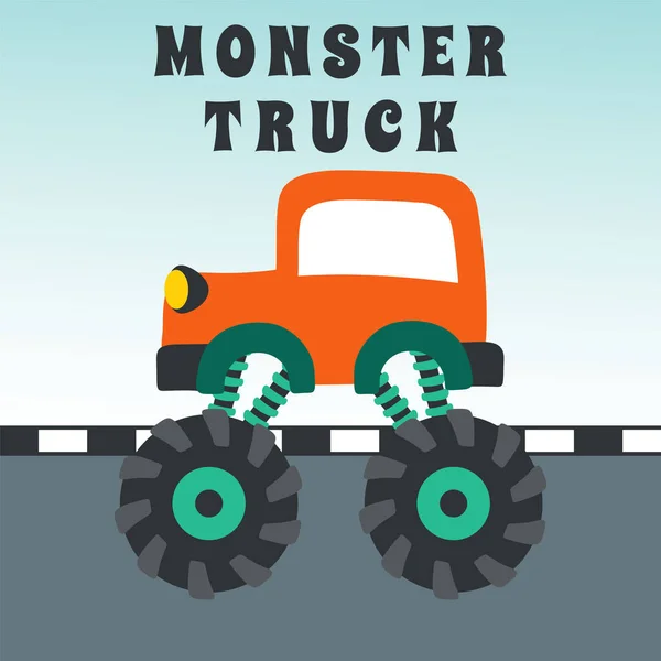 Ilustração Vetorial Dinossauros Montando Caminhão Monstro Com Estilo Desenho Animado — Vetor de Stock