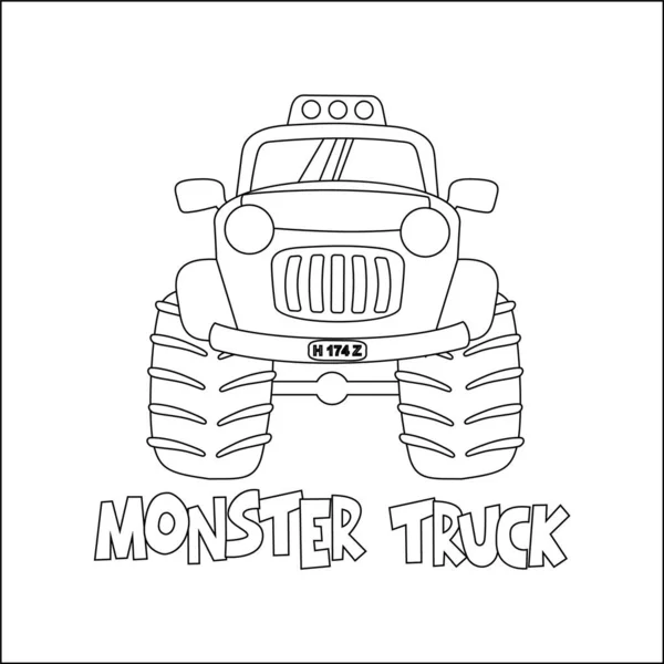 Vektor Illustration Monster Truck Med Tecknad Stil Tecknad Isolerad Vektor — Stock vektor