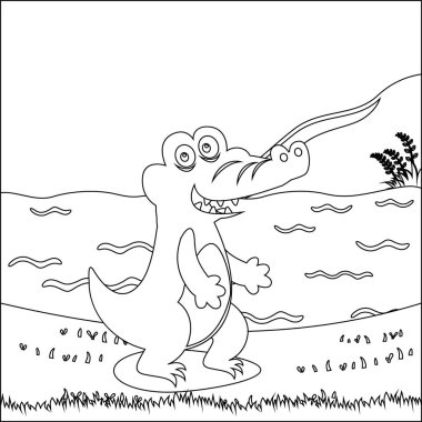 Çizgi Sanat Tasarımı El Çizimi ile Timsah Boyama Sayfaları Yetişkin ve Çocuk Boyama Kitabı için Çizim Vektörü Çizimi