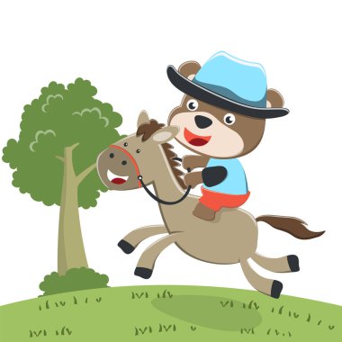 Kahverengi ata binen kovboyun vektör çizimi. Çocuklar için T-Shirt Tasarımı. Çocuklar için tasarım ögeleri.