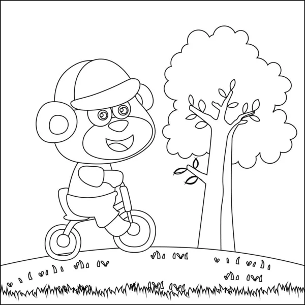 Kırmızı bisiklet süren şirin bir maymun. Moda çocukları grafikleri. Çizgi Sanat Tasarımı El Çizimi Çizimi Yetişkinler ve Çocuklar Boyama Kitabı için Çizim Vektörü illüstrasyonuName.