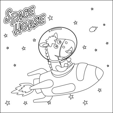 Şirin Astronot Binici Roketinin vektör çizimi. Çizgi film izole vektör çizimi, çocuk aktivite kitabı veya sayfa boyama için yaratıcı vektör tasarımı.