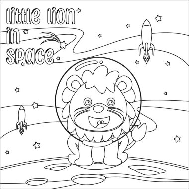 Ay 'daki küçük şirin aslanın vektör çizimi. Çizgi film izole vektör çizimi, çocuk aktivite kitabı veya sayfa boyama için yaratıcı vektör tasarımı.