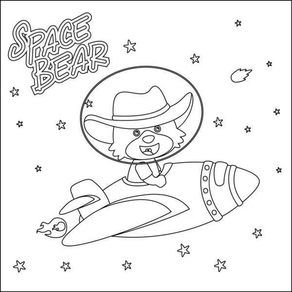 Vector Illustration Cute Bear Astronaut Riding Rocket Cartoon Isolated Vector — Stock Vector