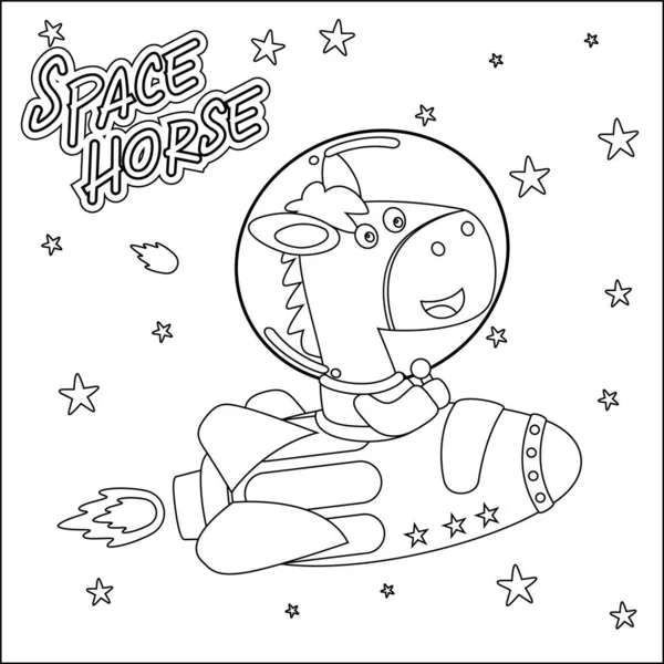 Şirin Astronot Binici Roketinin vektör çizimi. Çizgi film izole vektör çizimi, çocuk aktivite kitabı veya sayfa boyama için yaratıcı vektör tasarımı.