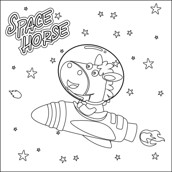 Şirin Astronot Binici Roketinin vektör çizimi. Çizgi film izole vektör çizimi, çocuk aktivite kitabı veya sayfa boyama için yaratıcı vektör tasarımı.