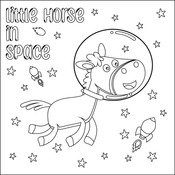 Uzayda yüzen şirin bir atın vektör çizimi. Çizgi film izole vektör çizimi, çocuk aktivite kitabı veya sayfa boyama için yaratıcı vektör tasarımı.