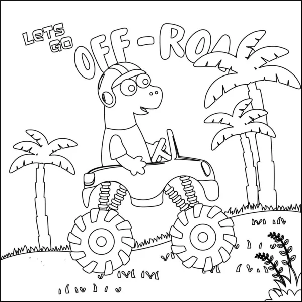 Şirin bir hayvan sürücüsü olan canavar kamyonun vektör çizimi. Çizgi film izole vektör çizimi, çocuk aktivite kitabı veya sayfa boyama için yaratıcı vektör tasarımı.