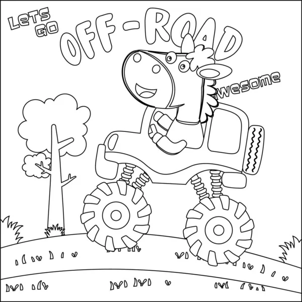 Şirin bir hayvan sürücüsü olan canavar kamyonun vektör çizimi. Çizgi film izole vektör çizimi, çocuk aktivite kitabı veya sayfa boyama için yaratıcı vektör tasarımı.