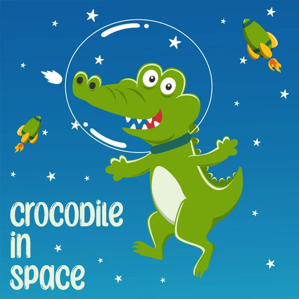 Uzayda çizgi film tarzında komik bir astronot. Tişört baskısı için kullanılabilir, çocuklar moda tasarımı giyebilir, davetiye kartı takabilir. kumaş, tekstil, çocuk odası duvar kağıdı, poster ve diğer dekorasyonlar.