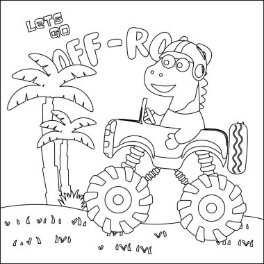 Şirin bir hayvan sürücüsü olan canavar kamyonun vektör çizimi. Çizgi film izole vektör çizimi, çocuk aktivite kitabı veya sayfa boyama için yaratıcı vektör tasarımı.