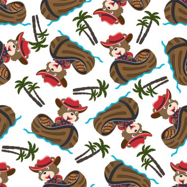 Çizgi film tarzında küçük bir teknede kusursuz bir komik ayı deseni. Tişört baskısı için, çocuklar moda tasarımları, bebek partisi davetiyeleri ve diğer dekorasyonlar için kullanılabilir.