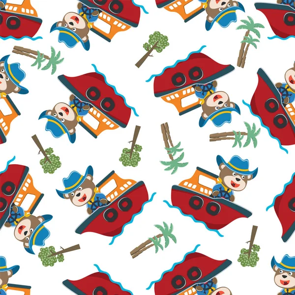 Çizgi film tarzında küçük bir teknede kusursuz bir komik ayı deseni. Tişört baskısı için, çocuklar moda tasarımları, bebek partisi davetiyeleri ve diğer dekorasyonlar için kullanılabilir.