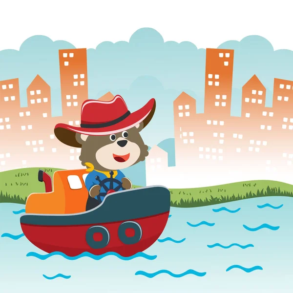 Funny Bear Cartoon Vector Little Boat Cartoon Style Creative Vector — Stock Vector