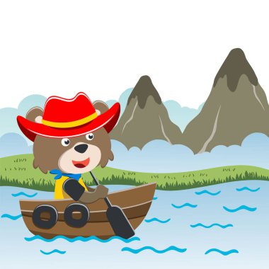 Çizgi film tarzında yelkenliyle yelkenli süren şirin tilkinin vektör çizimi. Tişört baskısı için, çocuklar moda tasarımı, kumaş tekstil, çocuk odası duvar kağıdı ve poster için kullanılabilir..