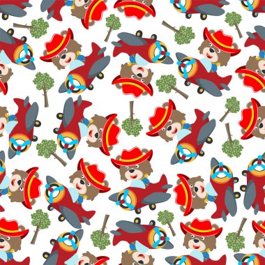 Uçakta uçan şirin tilkinin kusursuz deseni. Komik hayvan çizgi filmi. Kumaş tekstil, bebek odası duvar kâğıdı, poster, broşür için yaratıcı vektör çocuksu arka plan. ve diğer dekorasyon.