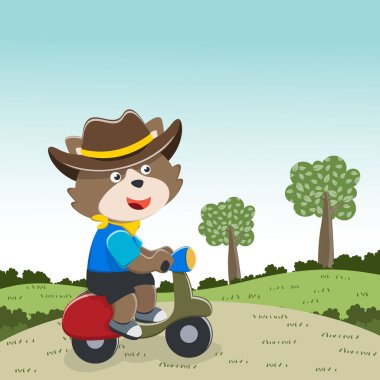Cute bear Riding Scooter Cartoon Vector Icon Illustration. Can be used for t-shirt printing, children wear fashion designs, baby shower invitation cards and other decoration.